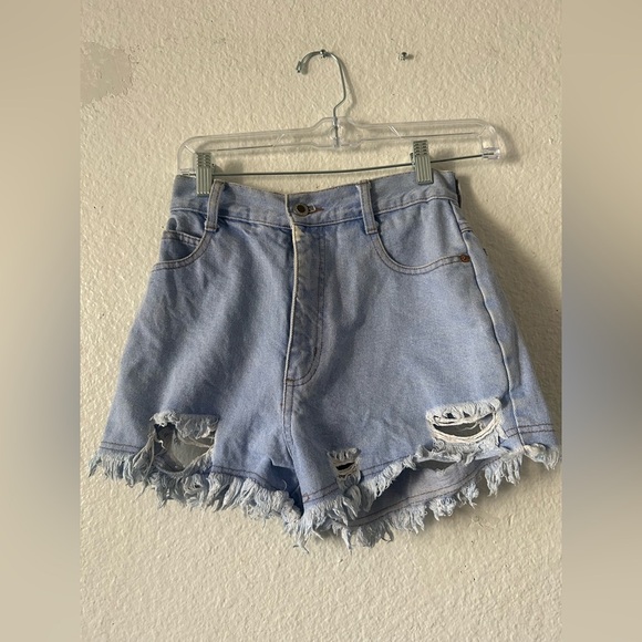 Steel Jean Shorts Vintage Light Blue Distressed Denim Y2K 90’s Women's Sz 5 - Picture 1 of 12